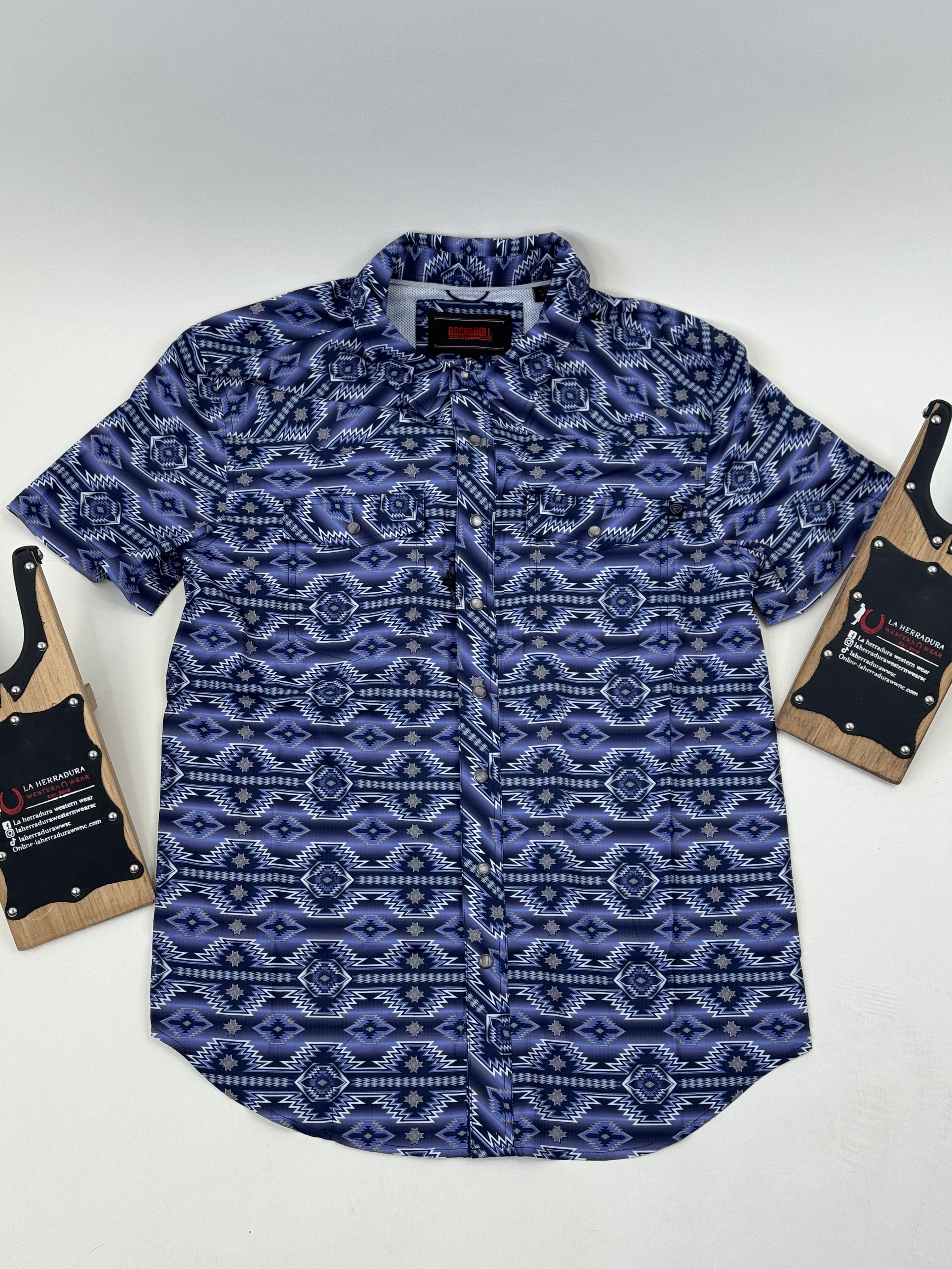 ROCK&ROLL BLUE AZTEC SNAP SHORT SLEEVE 4802