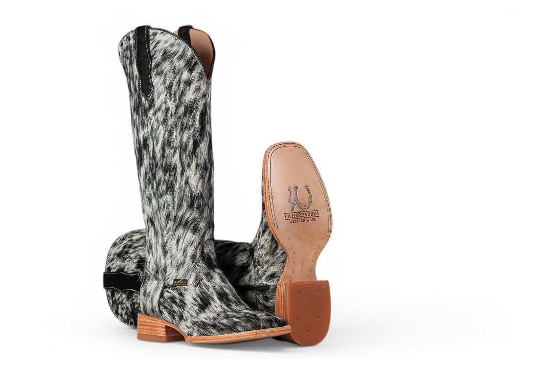 LA HERRADURA BOTAS ALTAS PARA MUJER MARY PELO PINTO NEGRO PUNTA CUADRADA COMPLETA
