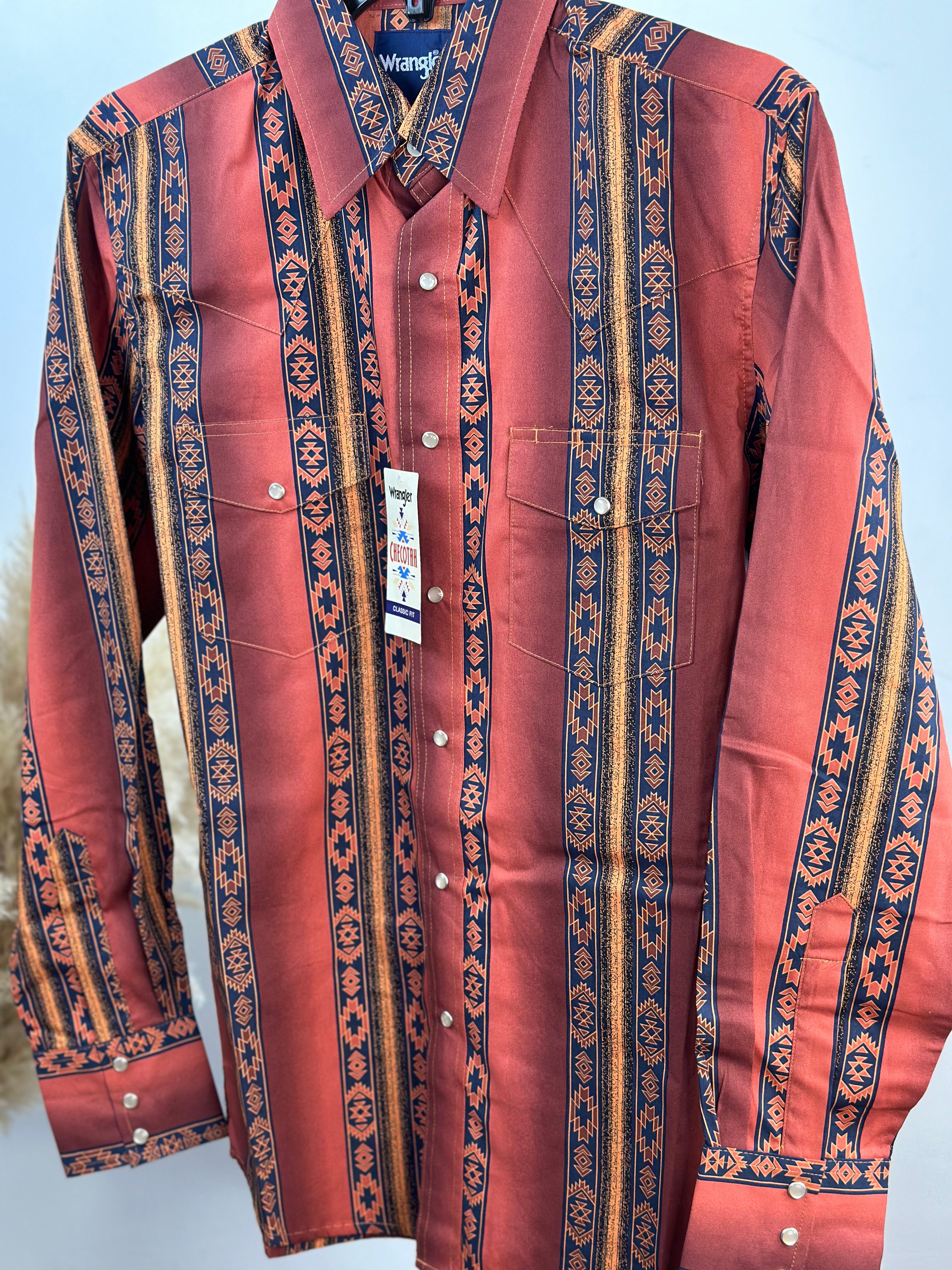 WRANGLER RED CHECOTAH SNAP LONG SLEEVE SHIRT