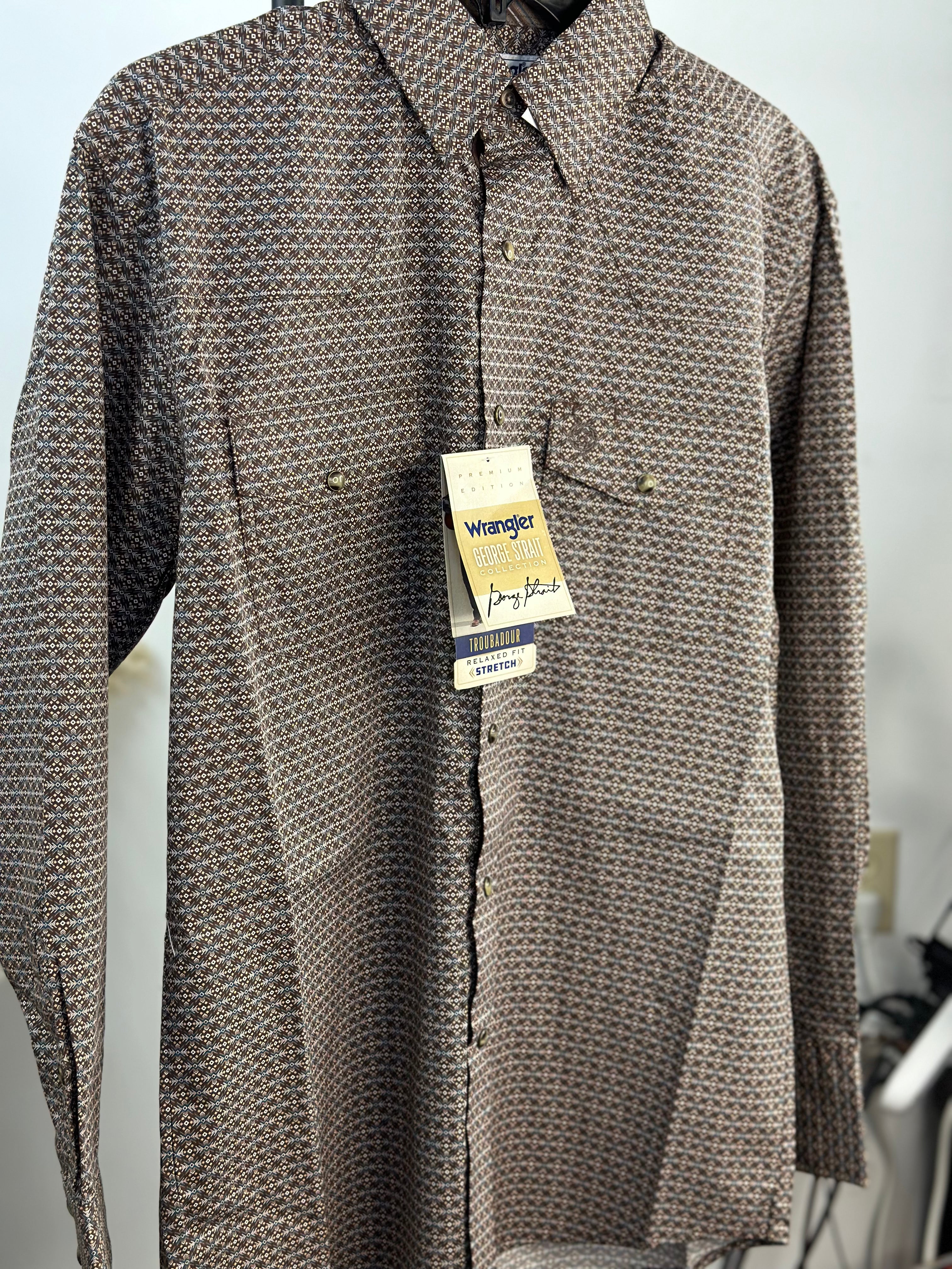 WRANGLER BROWN PRINT SNAP LONG SLEEVE SHIRT