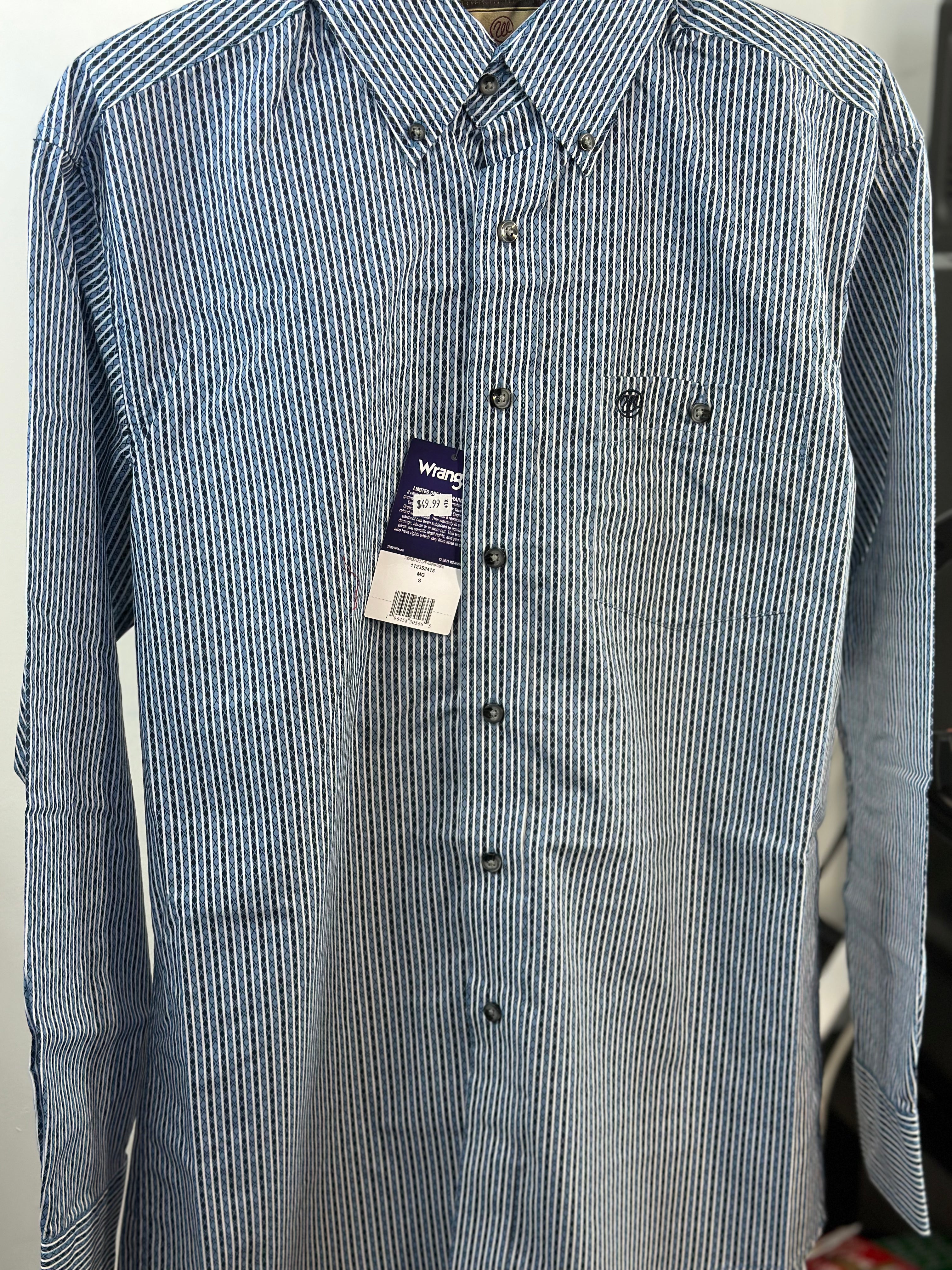 WRANGLER X PRINT TWO TONE BLUE LONG SLEEVE SHIRT