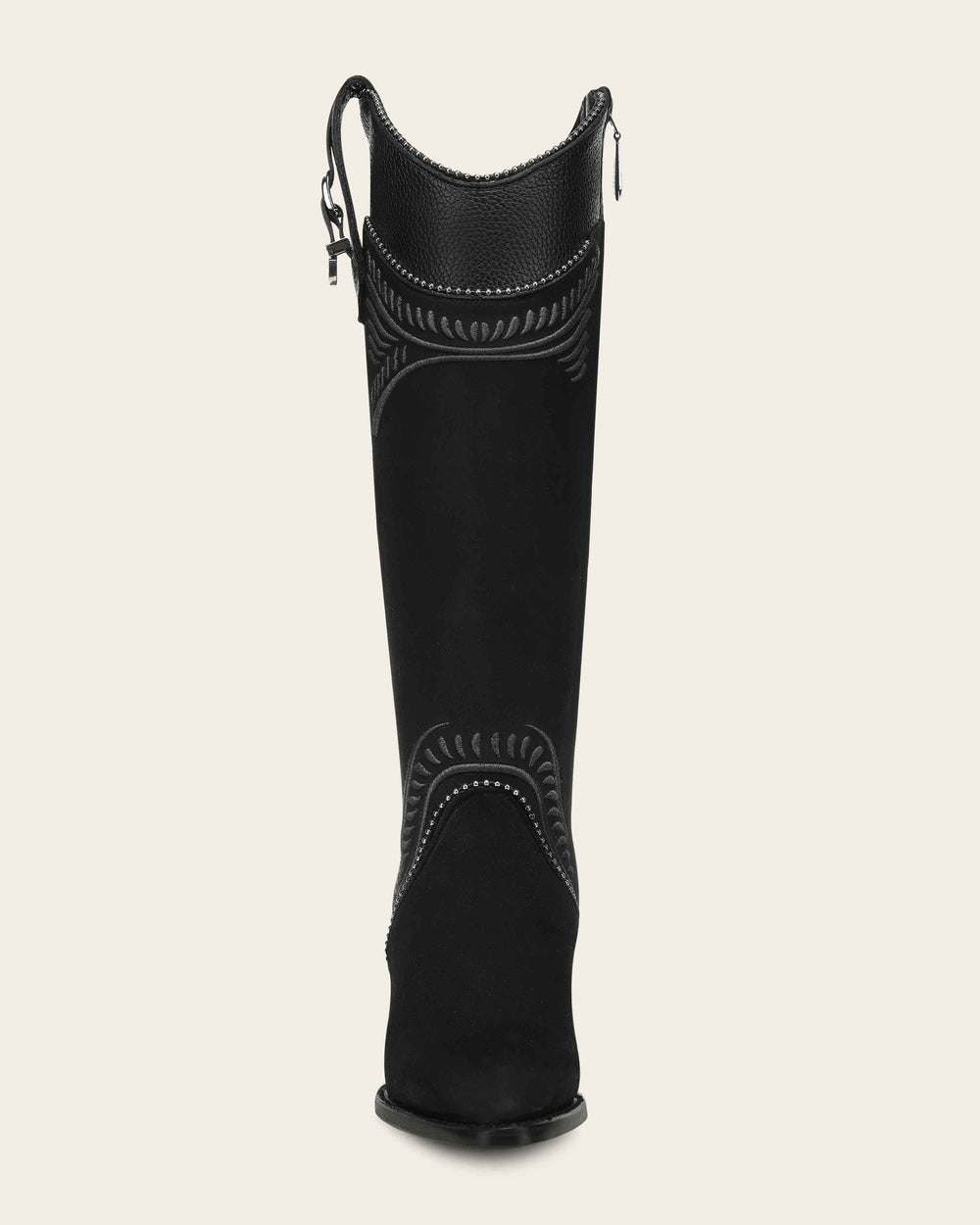 WOMEN’S CUADRA TALL BOOT RES SANTANA NEGRO  BLACK EMBROIDERY Y ZIPPER ROUND TOE CC476