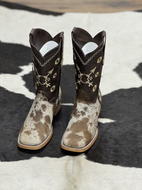 WOMENS ROCK'EM WHITE & BROWN COWHIDE (EVERY PAIR IS UNIQUE)