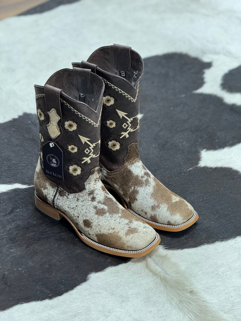 WOMENS ROCK'EM WHITE & BROWN COW HIDE (EVERY PAIR IS UNIQUE)