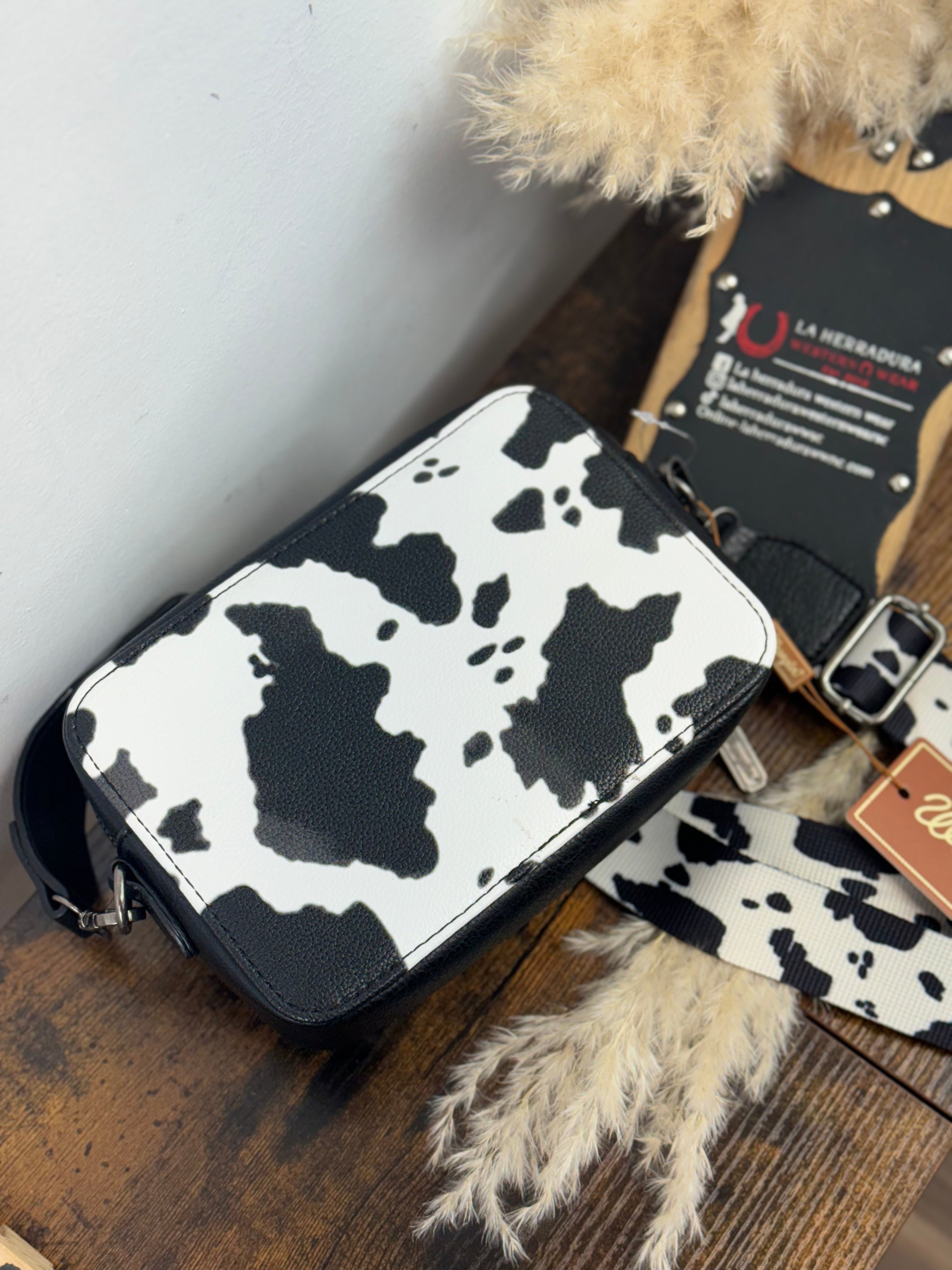 WRANGLER BLACK COW PRINT CROSSBODY SMALL