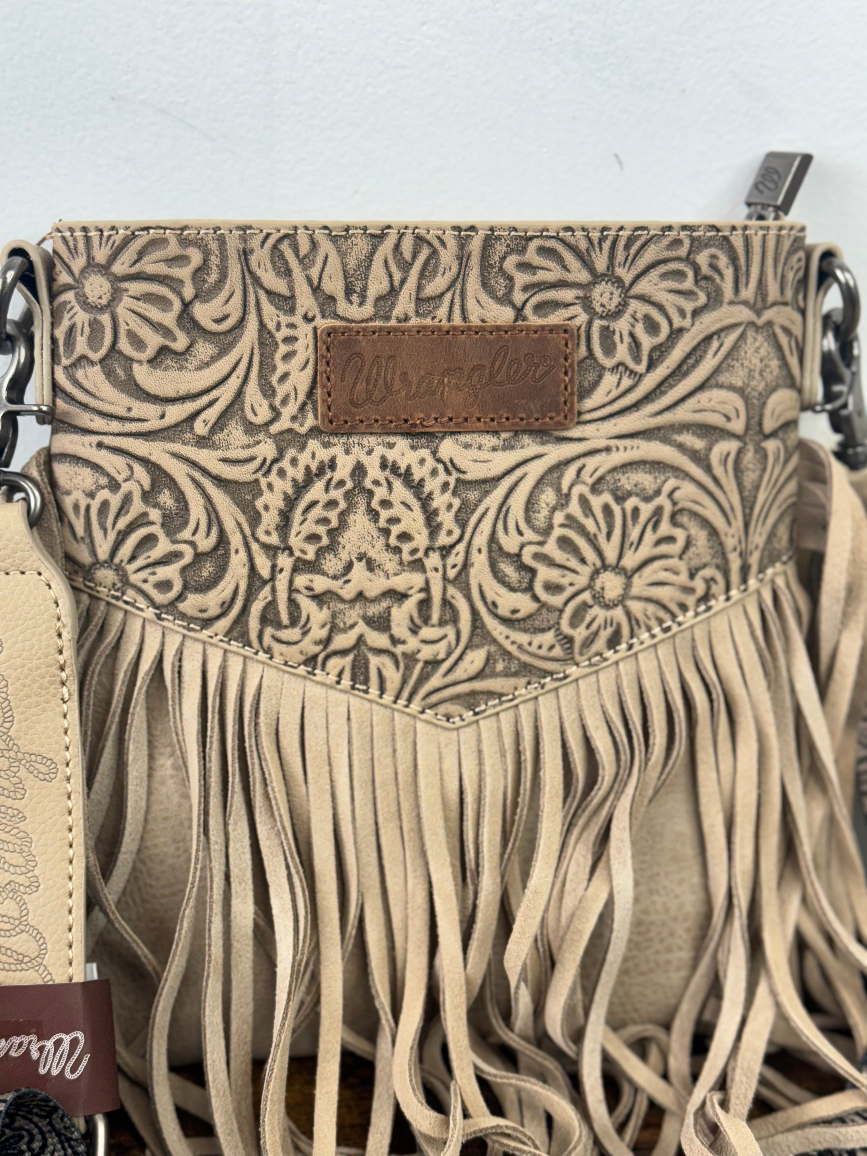 WRANGLER TAN HAND TOOLED CROSSBODY