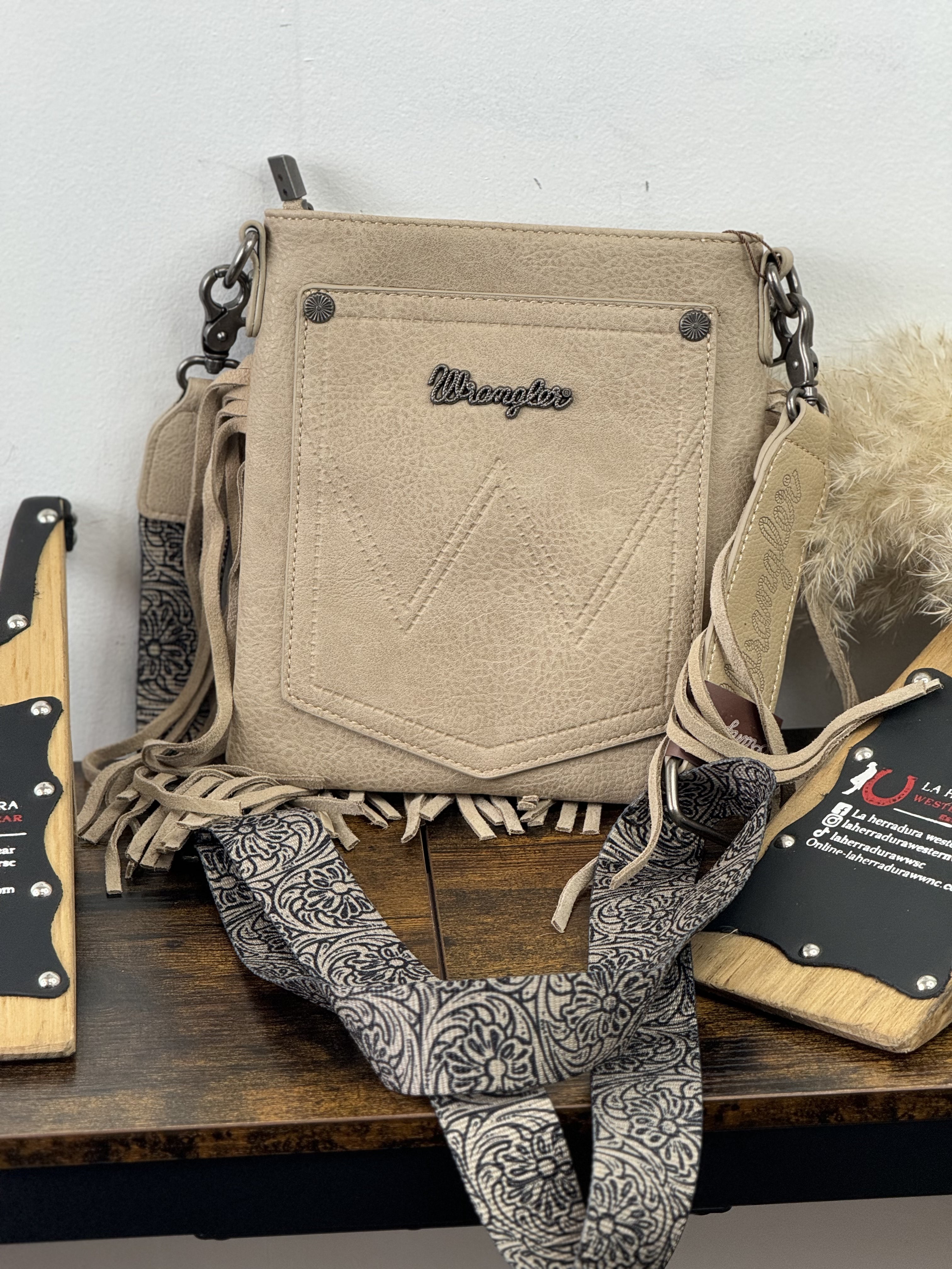 WRANGLER TAN HAND TOOLED CROSSBODY