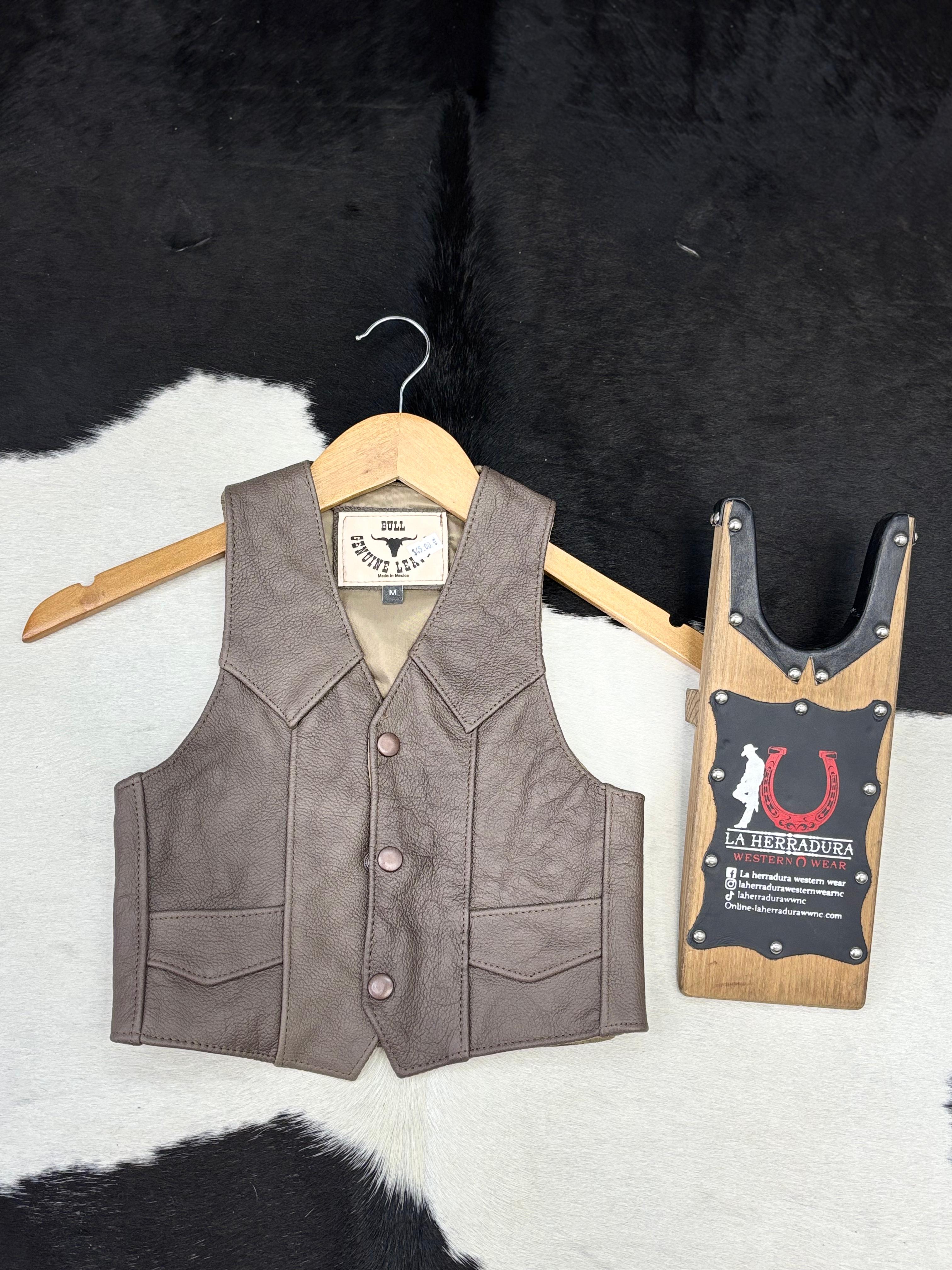 BULL GENUINE LEATHER KIDS VEST BROWN