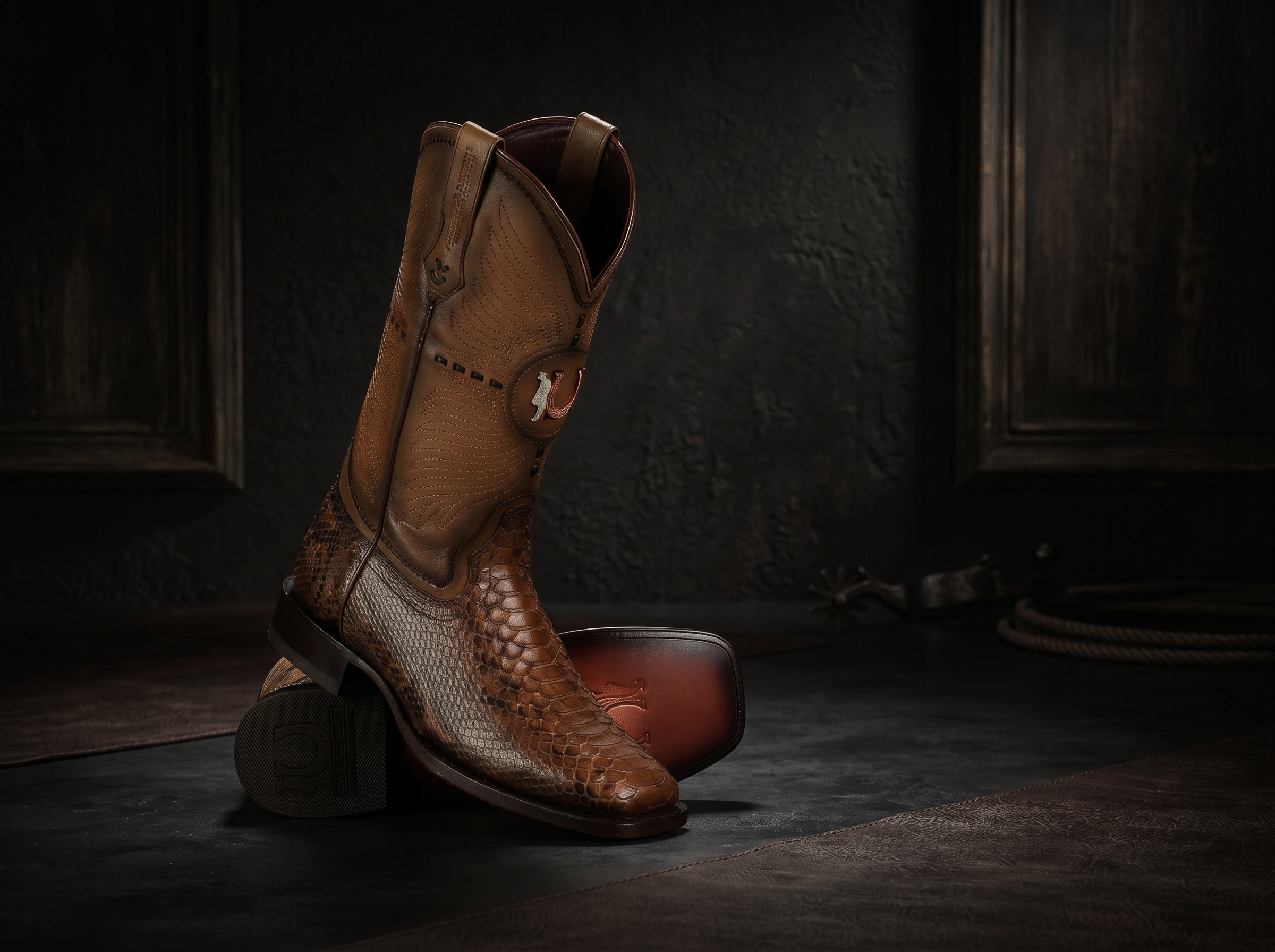 LA HERRADURA MENS PREMIUM BOOT EXOTIC PYTHON COGNAC SQ. TOE