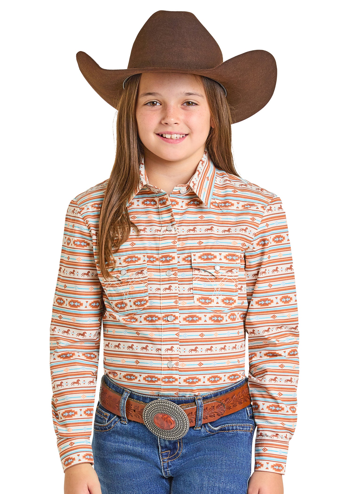 PANHANDLE WL GIRLS LS PRINT SNAP SHIRT BROWN LGN2S07380