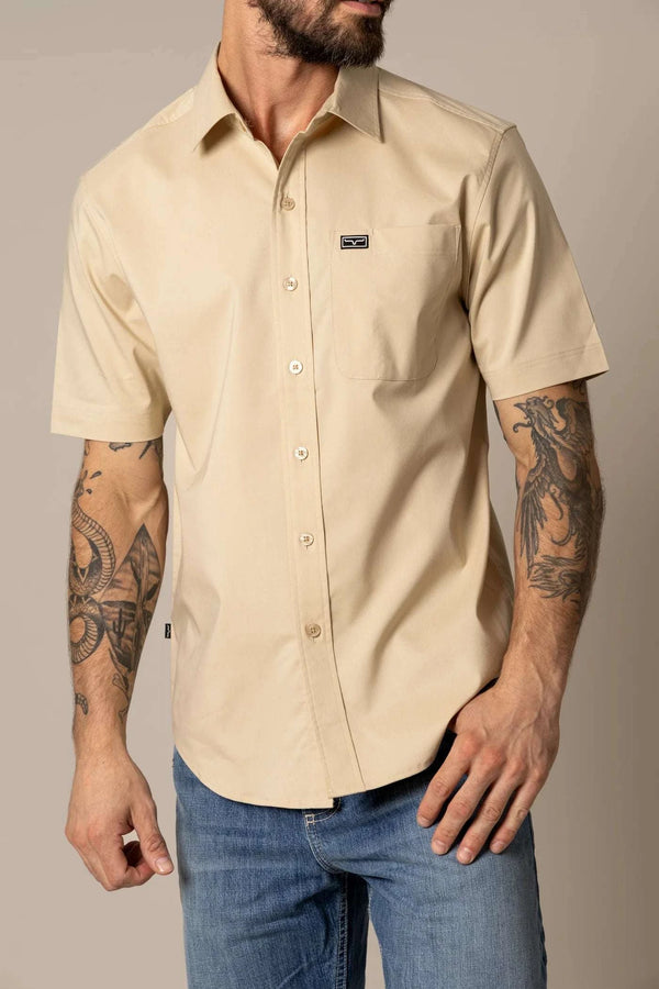 CAMISETA DE MANGA CORTA KIMES RANCH LINVILLE PARA HOMBRE, COLOR BEIGE