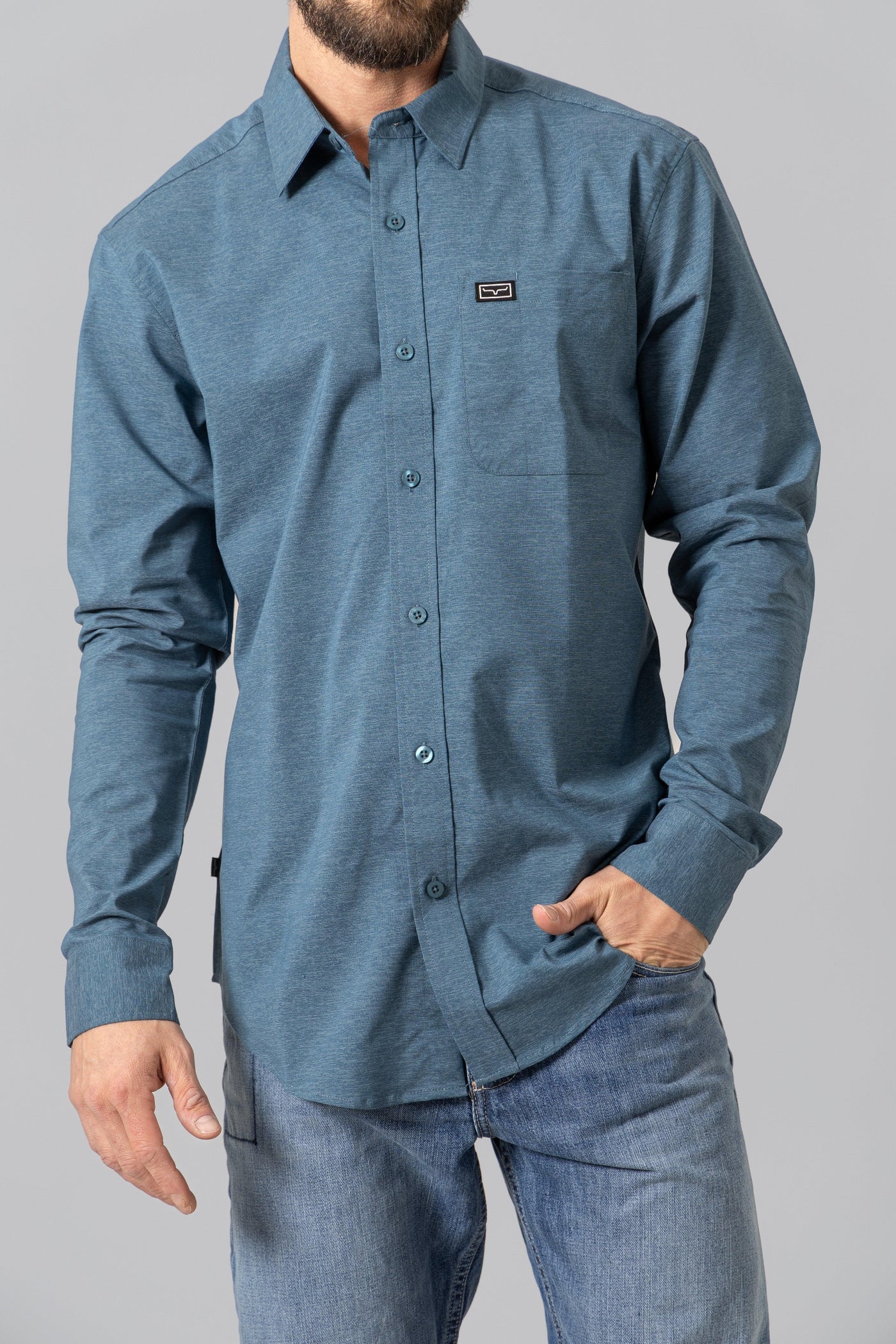 KIMES RANCH MEN LINVILLE LONG SLEEVE SLATE BLUE SHIRT