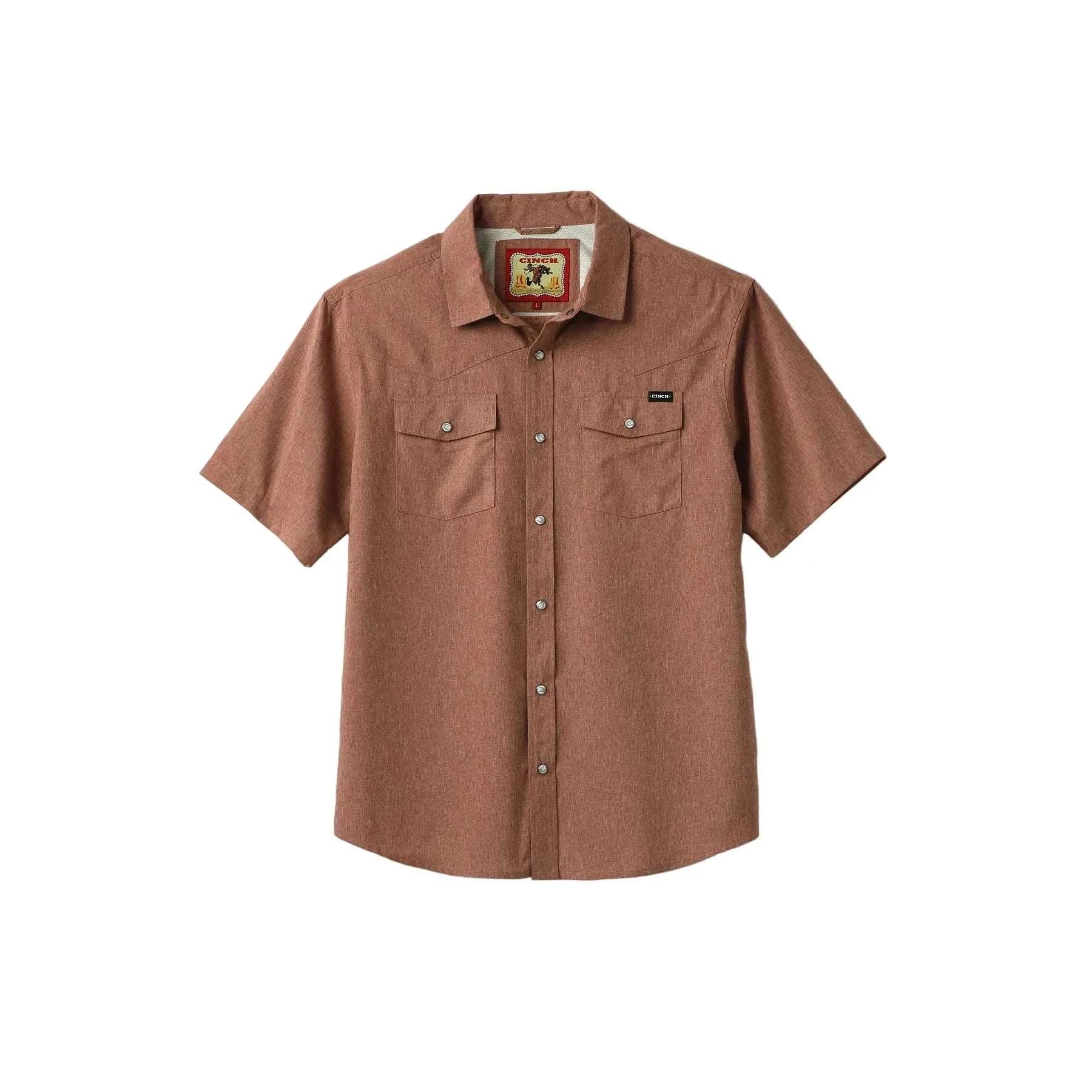CINCH BROWN SHORT SLEEVE SHIRT-MTW1402010 Laherradurawwnc.com