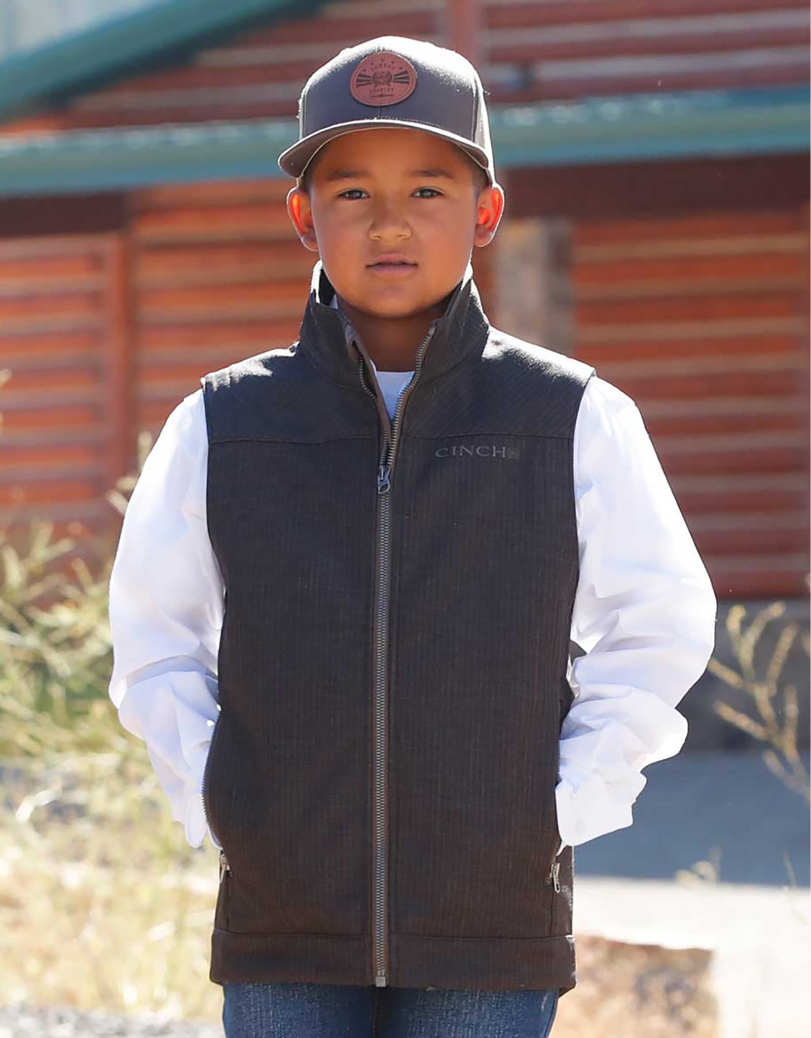 CINCH BOYS VEST FLEECE  -BROWN-MWV5160003