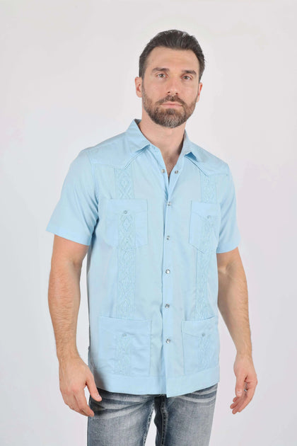PLATINI BABY BLUE GUAYABERA SHORT SLEEVE SHIRT -GUS9871