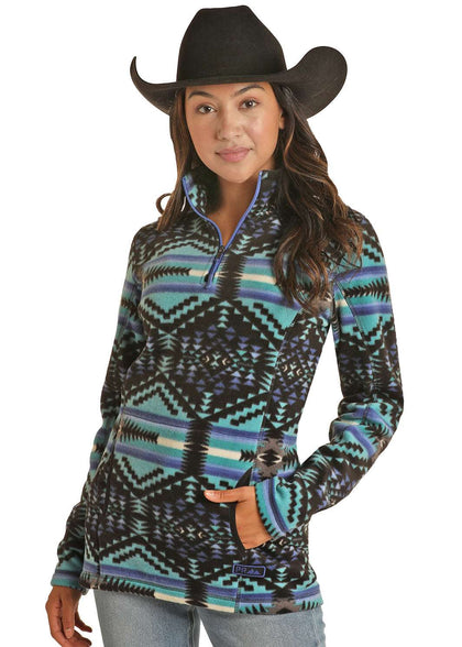 PANHANDLE MUJERES AZTEC FORRO POLAR PULLOVER NEGRO-PRWO91RZXV
