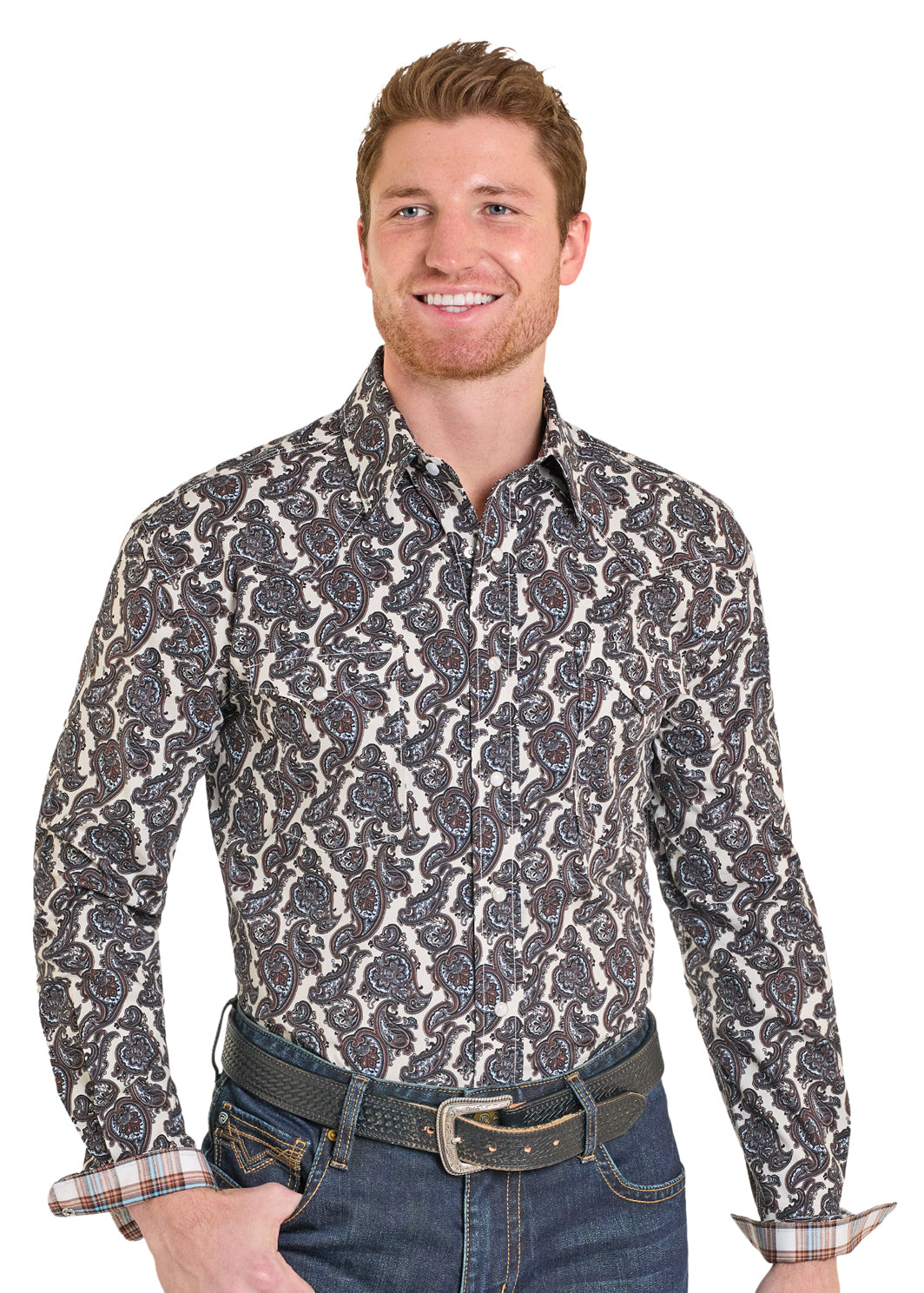 PANHANDLE MEN’S LS 2PKT SNAP BEIGE RMN2S07577