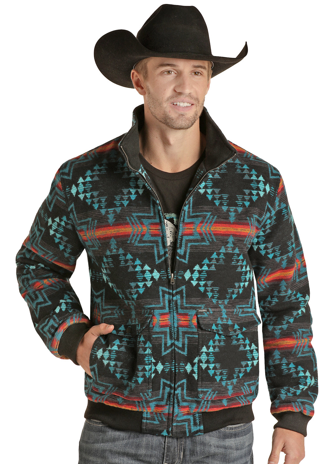 ROCK&ROLL COTTON AZTEC BOMBER COAT BLACK-RRMO92RZX4