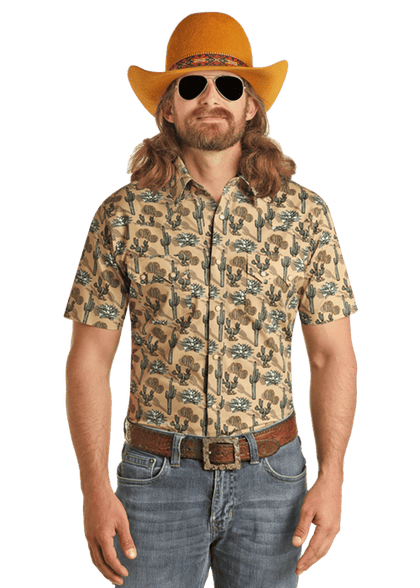 ROCK&ROLL TAN CACTUS PRINT SHORT SLEEVE SHIRT - RRMS1SR0RK