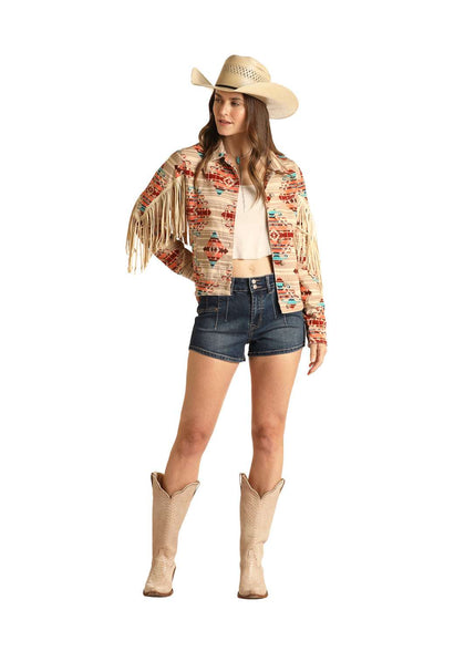 CHAQUETA ROCK&amp;ROLL MUJER BEIGE DISEÑO VACA
