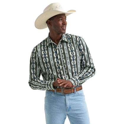 MENS WRANGLER PEARL SNAP GREEN MULTICOLOR  - 112379228