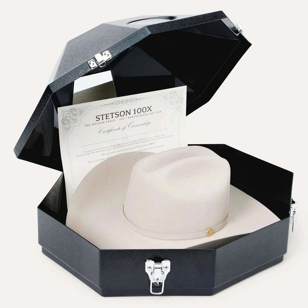 STETSON SOMBRERO DE FIELTRO 100X THE GOLDEN EAGLE SILVERBELLY COPA CHICA 160 ANIVERSARIO