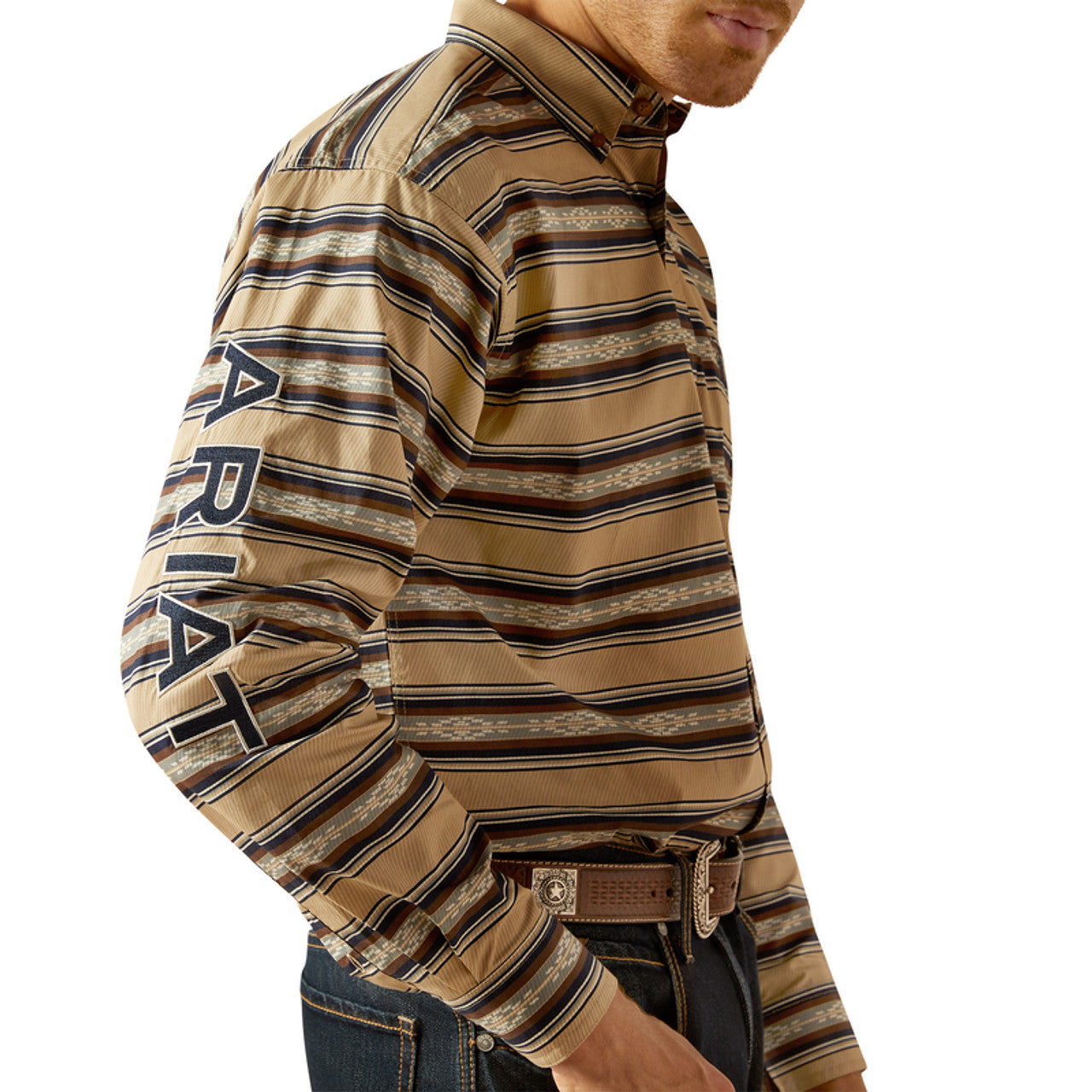 ARIAT CLASSIC KORBYN TAN VAVY BLUE LONG SLEEVE SHIRT