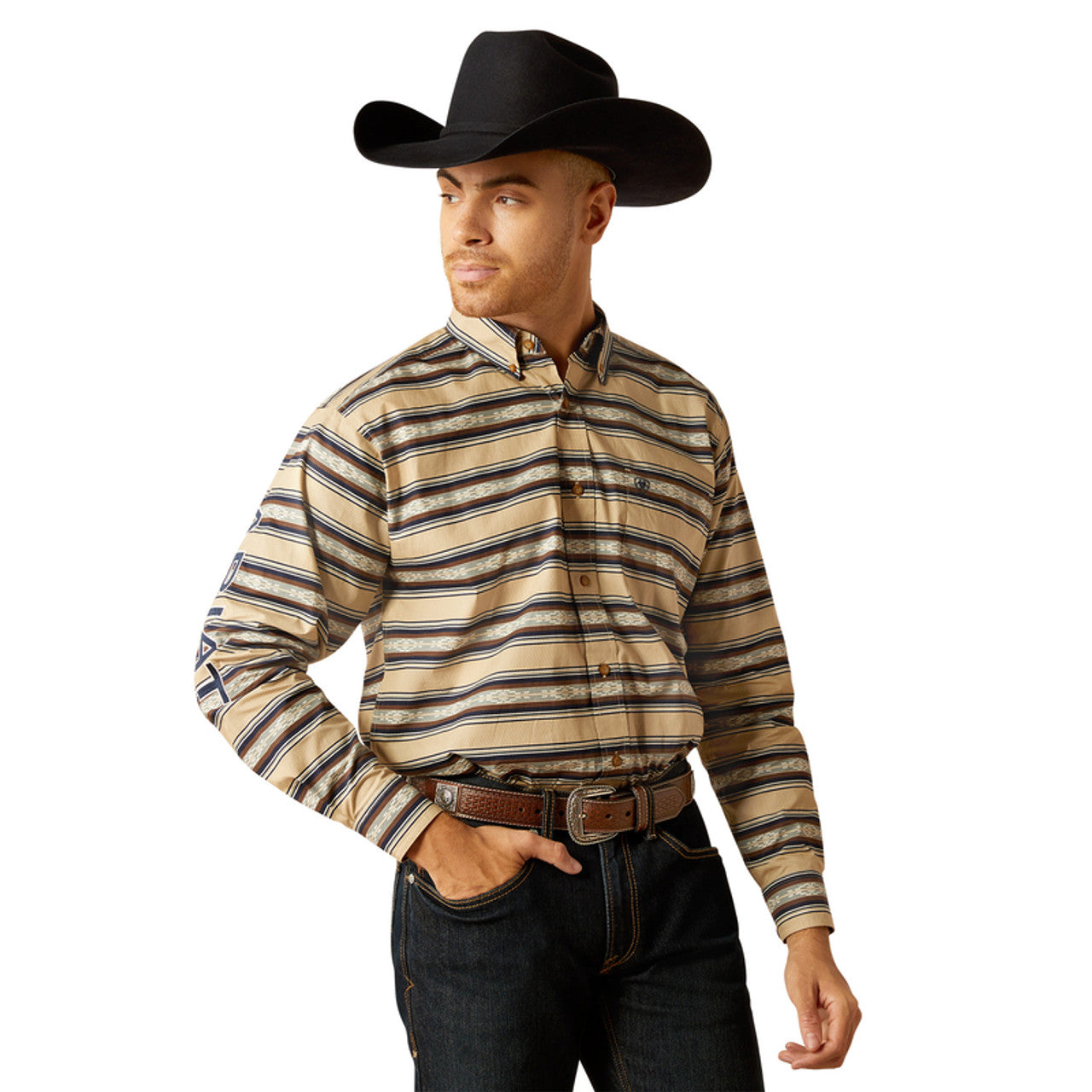 ARIAT CLASSIC KORBYN TAN VAVY BLUE LONG SLEEVE SHIRT