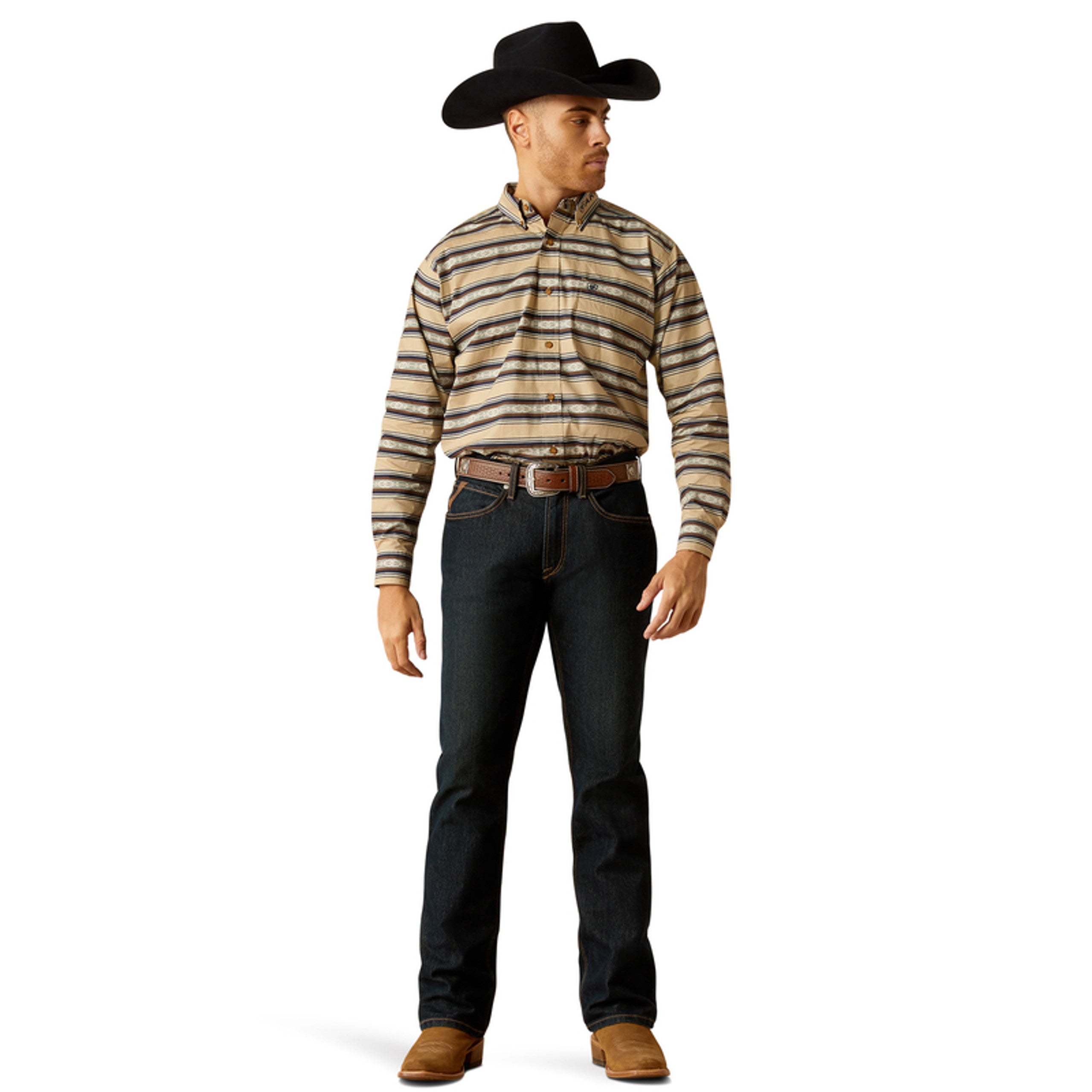 ARIAT CLASSIC KORBYN TAN VAVY BLUE LONG SLEEVE SHIRT