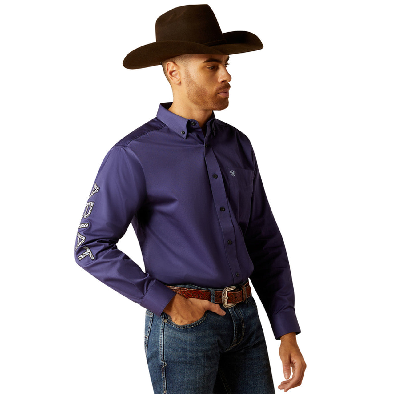 ARIAT CLASSIC TEAM LOGO TWILL DARK BLUE LONG SLEEVE SHIRT