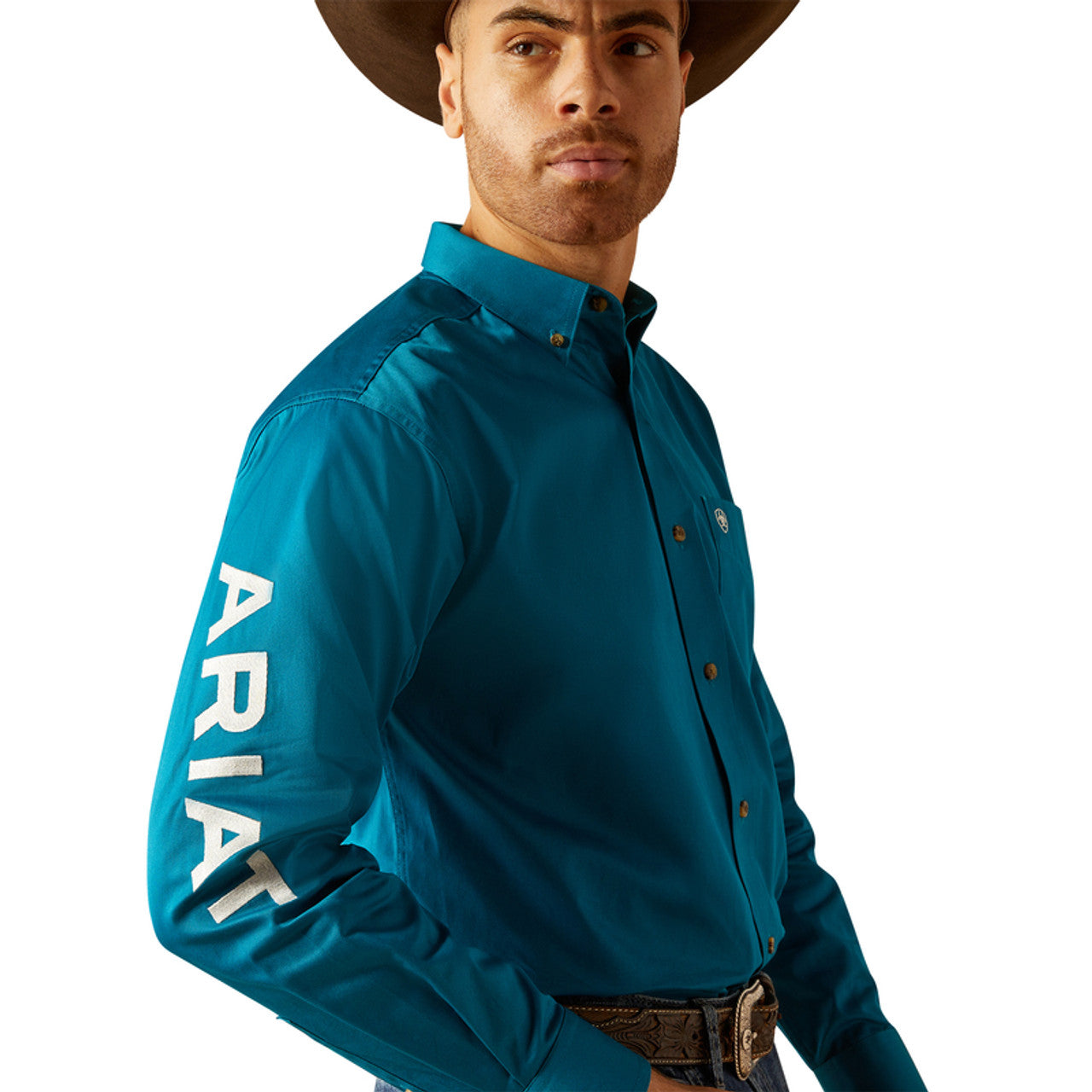 ARIAT CLASIC TEAM LOGO DARK TEAL WHITE LONG SLEEVE SHIRT