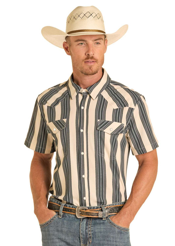 CAMISA PANHANDLE MANGA CORTA HOMBRE AJUSTE MV NEGRA CON BROCHES -TMN3S09011