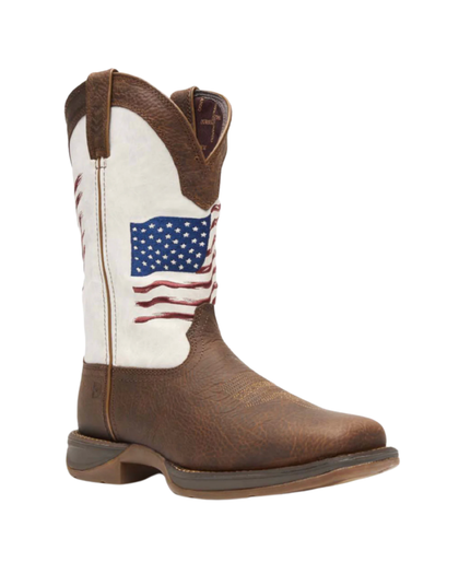BOTA DE TRABAJO PARA HOMBRE DURANGO REBEL MARRÓN BLANCA BANDERA AMERICANA TUBO DDB0312
