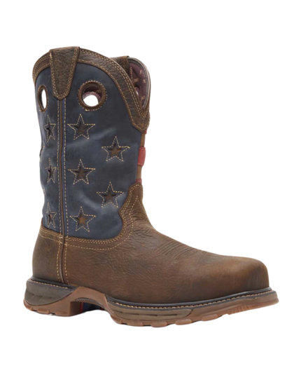 BOTA DE TRABAJO PARA HOMBRE DURANGO REBEL MARRÓN OSCURO CON BANDERA AMERICANA OSCURA DDB0328