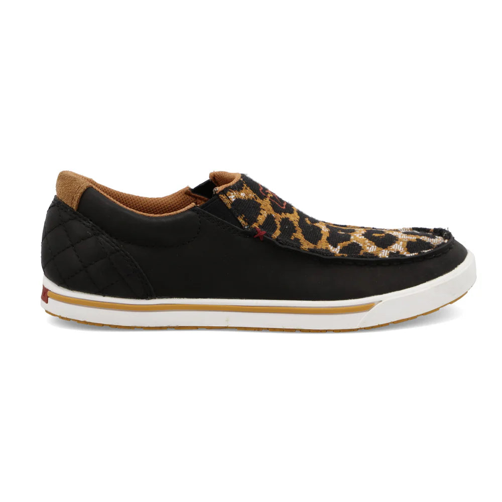 TWISTED X WOMEN SLIP ON KICKS BLACK & CHEETAH CASUAL SHOE -WCA0052