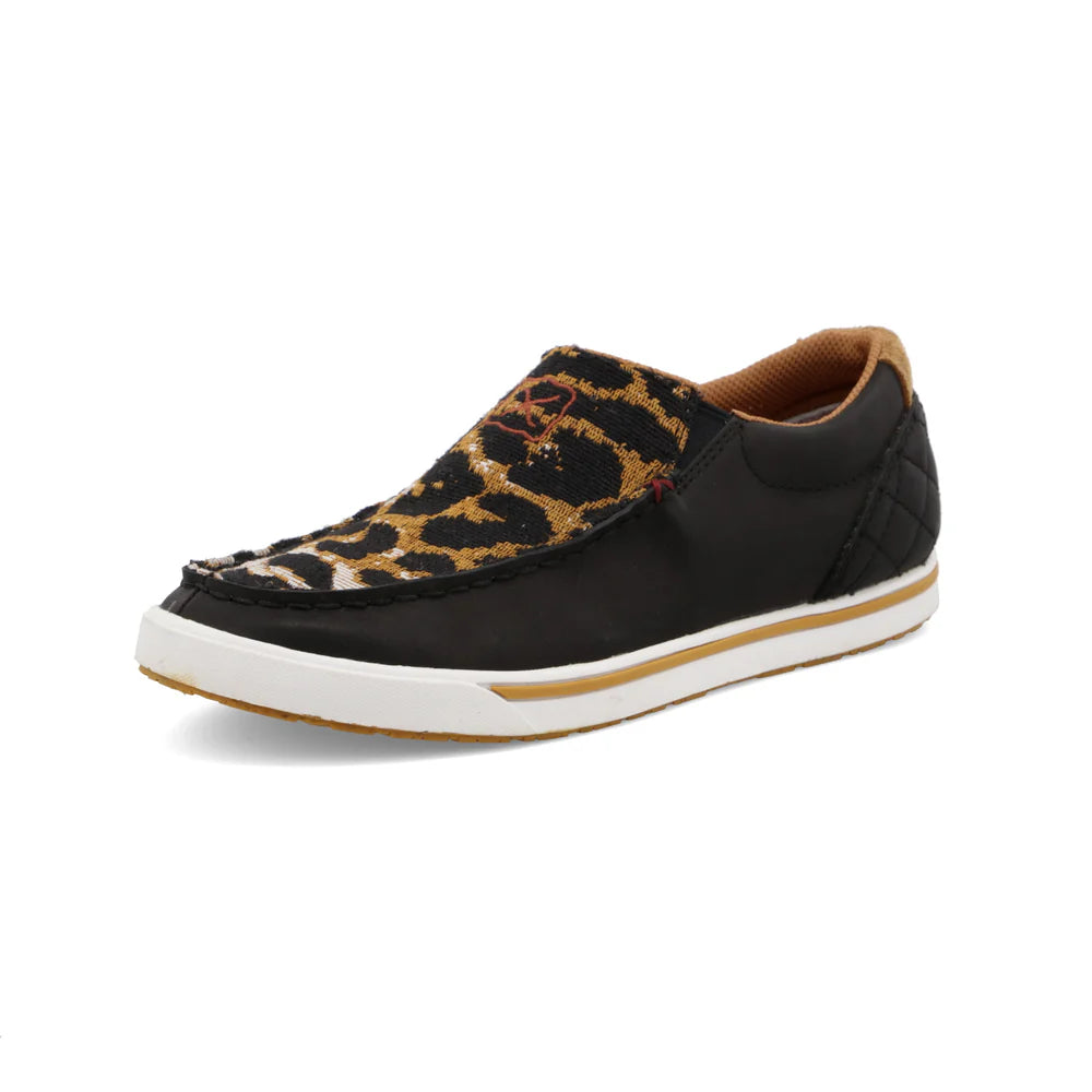 TWISTED X WOMEN SLIP ON KICKS BLACK & CHEETAH CASUAL SHOE -WCA0052