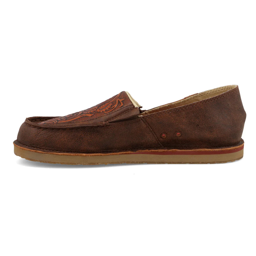 TWISTED X WOMENS SLIP ON LOAFER CHOCOLATE BOMBER & TOOLED BROWN -WCL0022