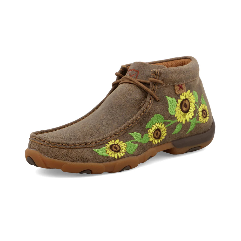 TWISTED X WOMENS CHUKKA DRIVING MOC BOMBER SUNFLOWER CASUAL SHOE -WDM0128
