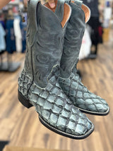 THE STAGE COACH BOOT CO. SQUARE TOE EXOTIC NOVA CHARCOAL FISH SKIN