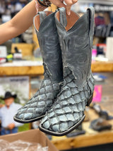 THE STAGE COACH BOOT CO. SQUARE TOE EXOTIC NOVA CHARCOAL FISH SKIN