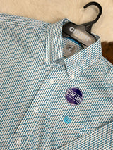 Cinch azul y blanco de manga larga con botones