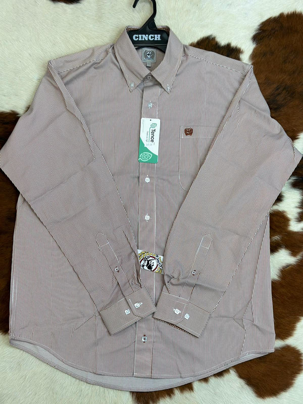 Cinch Brown Striped Long Sleeve Button Up