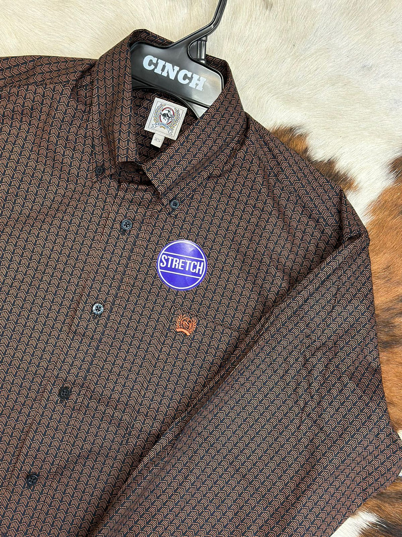 Cinch Black & Brown Patterned Long Sleeve Button Up