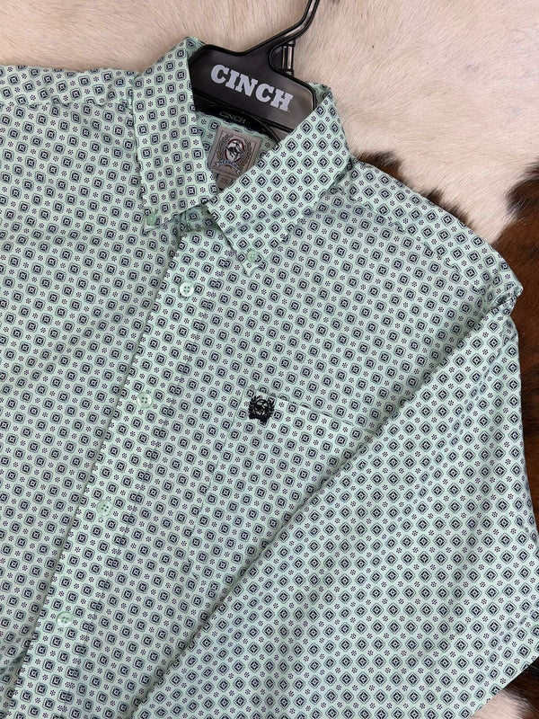 Cinch Aqua Green Patterned Long Sleeve Button Up