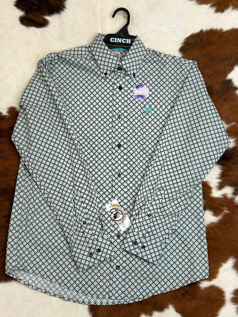 Cinch Charcoal & Blue Patterned Long Sleeve Button Up