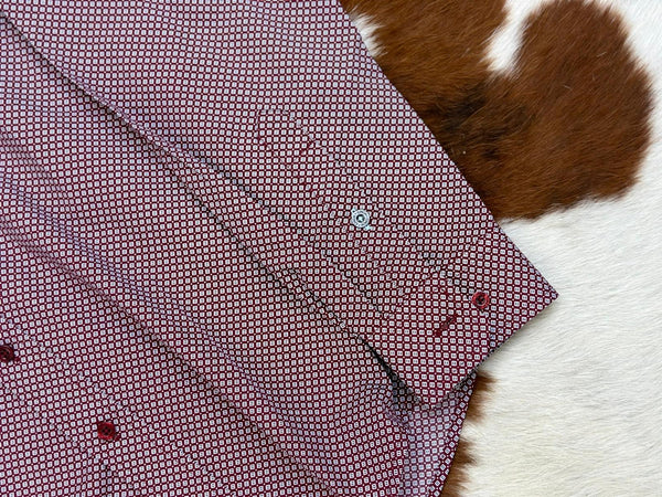 Cinch Burgundy With White Patterned Long Sleeve Button Up