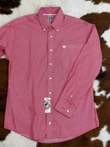 Cinch Red & White Patterned Long Sleeve Button Up