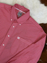Cinch Red & White Patterned Long Sleeve Button Up