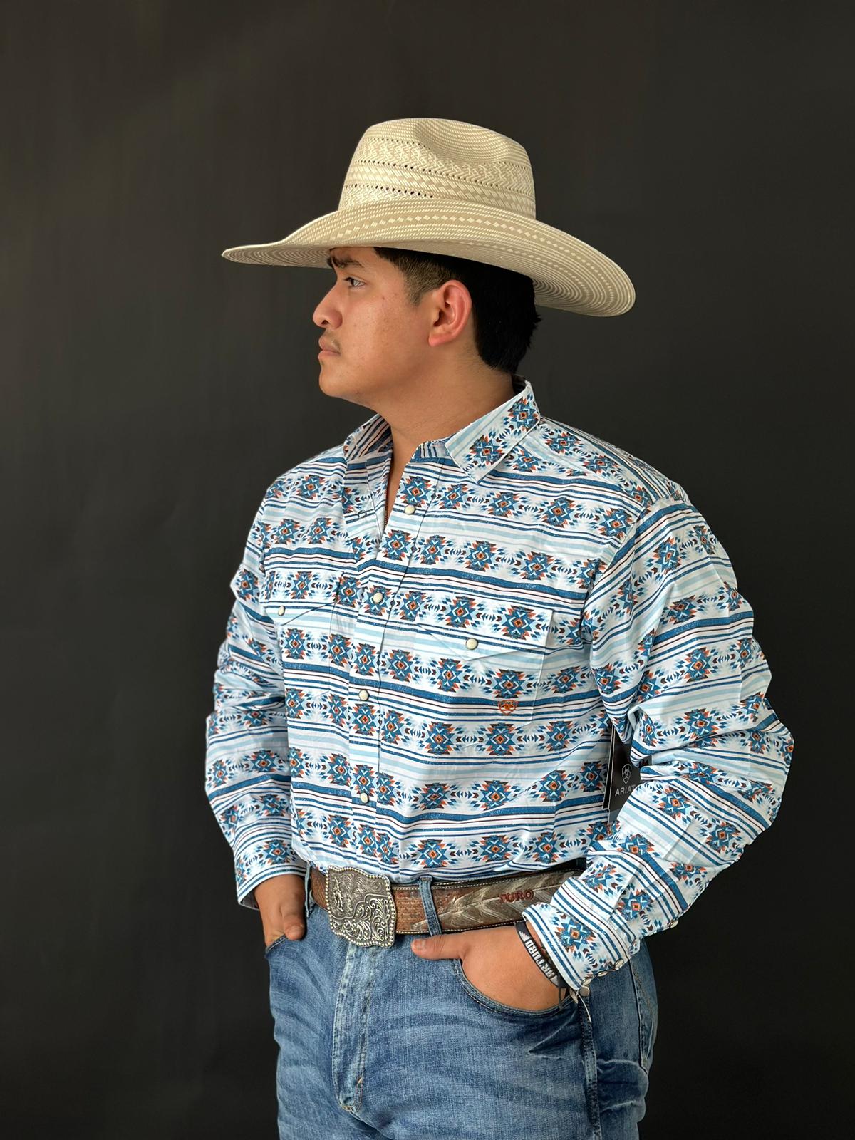 Ariat shirt classic garith snap white aztec blue