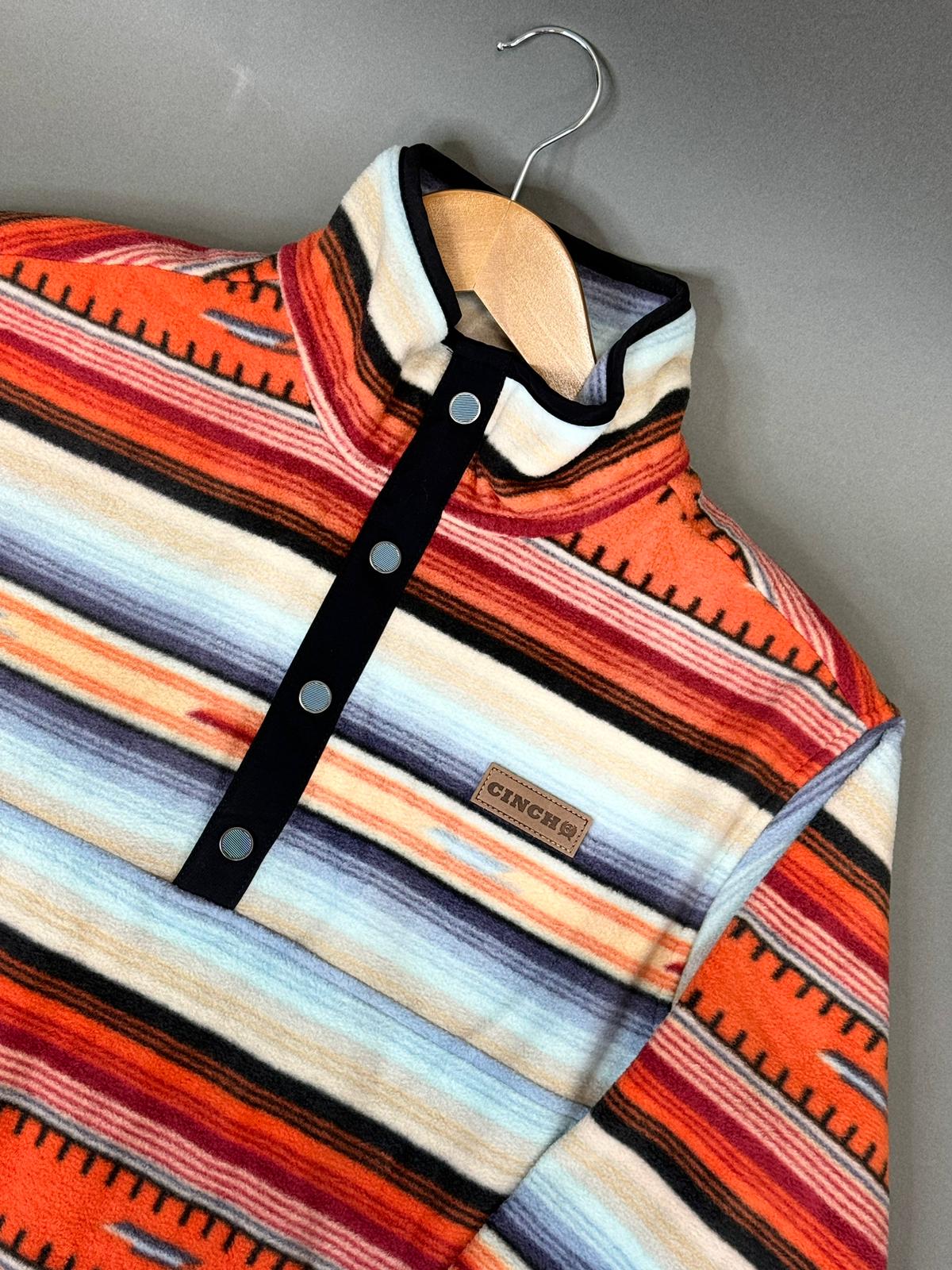 CINCH MENS Orange/Light Blue Aztec Pull Over